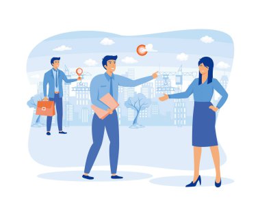 Grup yatırımcıları toplantısıyla birlikte iş yeri yatırımı. düz vektör modern illüstrasyon