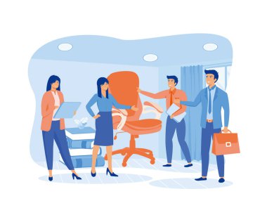 İşe alım, insan kaynakları ajansı iş arayanlar iş başvuruları ve ofis koltuğu boşluğu. düz vektör modern illüstrasyon