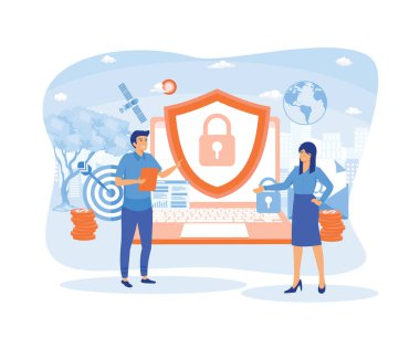 Web sayfaları, afişler, sunumlar, sosyal medya, belgeler, kartlar, posterler için veri koruma kavramı. düz vektör modern illüstrasyon