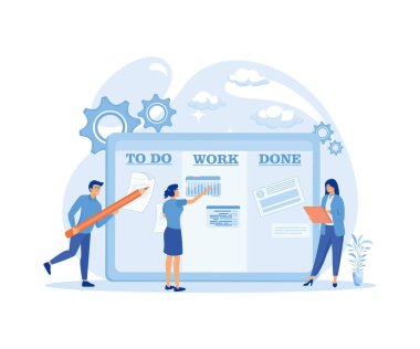 Kan ban kurulu, takım çalışması iletişim süreci, çevik proje yönetimi kavramı. düz vektör modern illüstrasyon