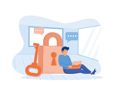 Veri güvenliği, korumalı erişim kontrolü, gizlilik veri koruması, iniş sayfası, web pankartı, bilgi, kahraman görüntüsü. düz vektör modern illüstrasyon