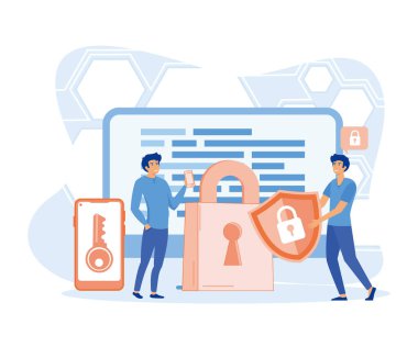 Düz veri güvenlik sistemi konsepti. İniş sayfası için minimum tasarım biçimi. düz vektör modern illüstrasyon