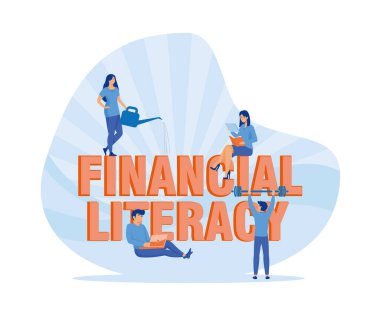 Finansal eğitim. FİNANSİZ KUTUKLARINDA ÇOCUKLARINDA ÇOCULAR düz vektör modern illüstrasyon