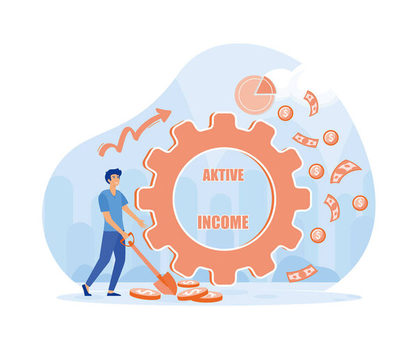 Active income. Man works, earns salary at paid job. flat vector modern illustration