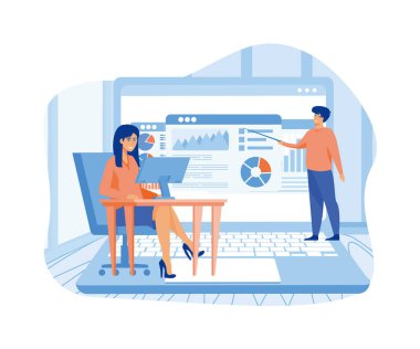 Bir tablet ekranında çevrimiçi eğitim. düz vektör modern illüstrasyon