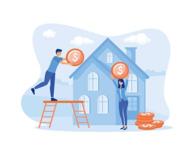 İpotek süreci konsepti. Erkek ve kadın banka onayı alıyor. düz vektör modern illüstrasyon