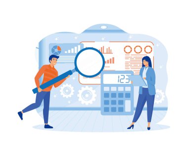 Cash Flow Vector İllüstrasyon Konsepti. Çevrimiçi para akışı raporu olan iş adamları. düz vektör modern illüstrasyon