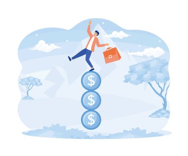 Mali dengesizlik kavramı. Dengesiz para yığınından düşen iş adamı yatırımcı. düz vektör modern illüstrasyon