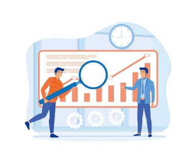 Veri bilimi kavramı. Insanlar veri işleme ve temin etme Araştırma, istatistik, pazarlama, çalışma performans göstergeleri. düz vektör modern illüstrasyon