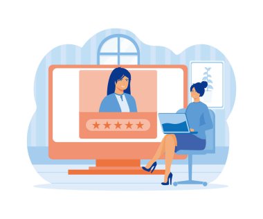 İK müdürü yeni çalışanlar arıyor ve internetten görüşme yapıyor. İş bulma süreci konsepti. düz vektör modern illüstrasyon