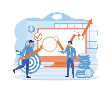 SEO Arama Motoru optimizasyon sonuç kavramı. İnternet sitesi sıralaması, reklamcılık, strateji fikri. düz vektör modern illüstrasyon