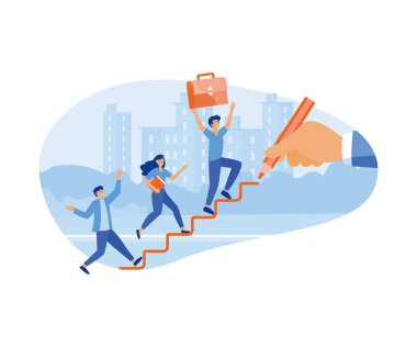 Liderlik kavramı. İş adamları grafikleri yükseltiyor. düz vektör modern illüstrasyon