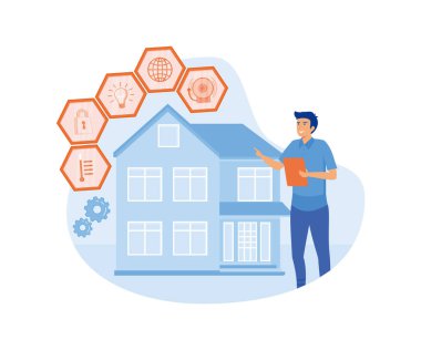 Gelecek nesil, kavramsal zekaya sahip, kapalı alan altyapısı, akıllı yaşam ortamı, yaşam kalitesi soyut metaforu olan bir ev. düz vektör modern illüstrasyon