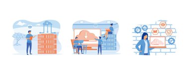 Web sunucu konsepti. Bulut hesaplama kavramı, online veritabanı, teknoloji. Çevrimiçi veritabanını, teknolojiyi, güvenliği, bilgisayarı, web veri merkezini, sunucuyu kavra. Düz vektör resimlemesini ayarla