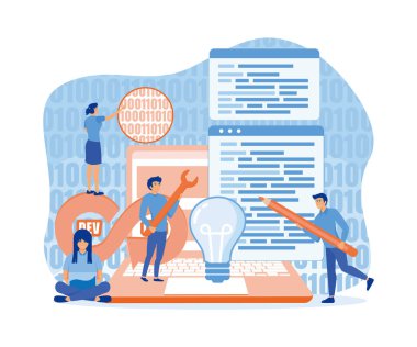 DevOps yazılımı, programcı takımı, geliştirme ve işlemler. düz vektör modern illüstrasyon