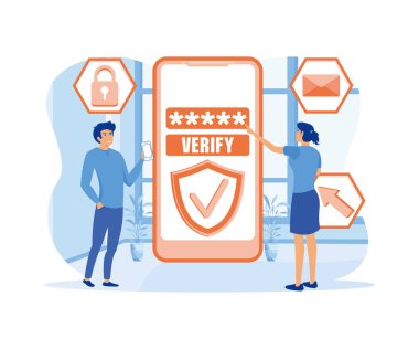 Akıllı telefon ekranında mobil uygulama için yapılan dijital ödeme işlemlerinin güvenli işlemleri için OTP Bir zaman parolası. düz vektör modern illüstrasyon