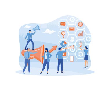 Business promotion, advertising, call through the horn, online alerting. flat vector modern illustration