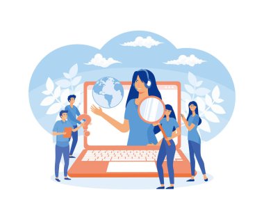 Concept customer service, hotline operator advises client for web page, banner, presentation, social media. Online global technical support. flat vector modern illustration