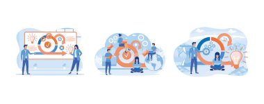 Scrum agile framework plan as software development method. Scrum process diagram as agile software development scheme. Scrum framework concept. Set flat vector modern illustration