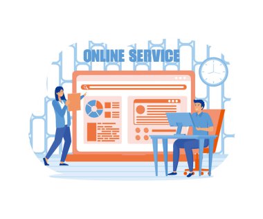 İş taşıma aracı çevrimiçi servis veya platform. İş projesi düzene giriyor. düz vektör modern illüstrasyon