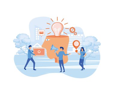 Yaratıcı bir fikir. Dijital bilgi yüklemesi. - Bilgi. Yaratıcı konsept tasarımı. düz vektör modern illüstrasyon