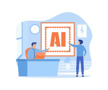 İş ekibi yapay zeka yaratıyor. Makine öğrenme ve yapay zeka kavramı. düz vektör modern illüstrasyon