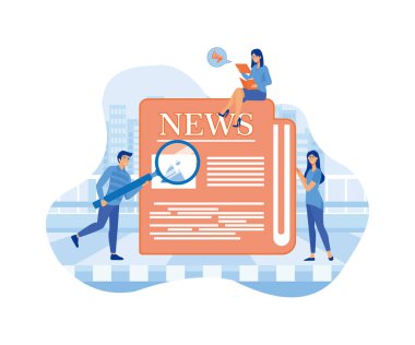 News. Tiny people read breaking news on newspaper. flat vector modern illustration clipart