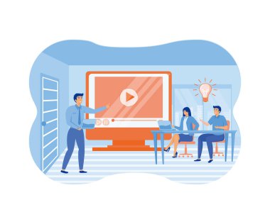 Profesyonel eğitim, eğitim, video eğitimi, online iş kursları, sunum. düz vektör modern illüstrasyon