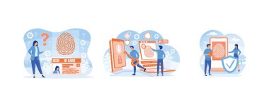 Kişisel kimlik ve biyometrik erişim kontrolü. Biyometrik tanımlama ve doğrulama. Biyometrik doğrulama konsepti. Düz vektör resimlemesini ayarla