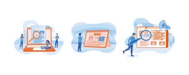 Sahte haberler ya da büyüteçle tarama. Çevrimiçi sahte haberler ya da günlük dijital tablet bilgisayarda önemli haber kavramı. Sahte haberler ya da web sitesinde yayılan yanlış bilgiler. Düz vektör resimlemesini ayarla