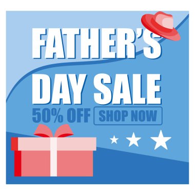 Babalar Günü Satış Tanıtımı posteri ya da hediye paketi konsepti olan afiş. Babalar Günü için promosyon ve alışveriş şablonu. düz vektör modern illüstrasyon