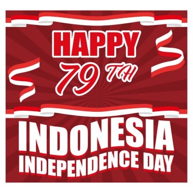 Banner, 79 Ağustos 'ta Endonezya' nın bağımsızlık gününü kırmızı ve beyaz bir arka plan tasarımıyla kutluyor. düz vektör modern illüstrasyon