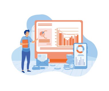 Finans analisti asistanı, danışman finansal danışman, iniş sayfası web sitesi. düz vektör modern illüstrasyon