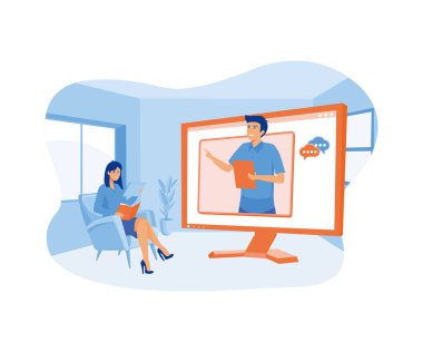 Çevrimiçi eğitim kavramı. Uzaktan eğitim. Master sınıfı. düz vektör modern illüstrasyon