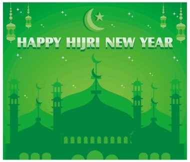Yeni İslami Hijri Yılınız kutlu olsun. düz vektör modern illüstrasyon