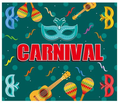Karnaval ya da festival posteri, maskeli balo. Düz vektör modern resimleme
