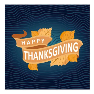 Şık bir şükran günü bayrağı dekoratif sonbahar yaprakları ve şenlikli bir mesajla. Düz vektör modern resimleme