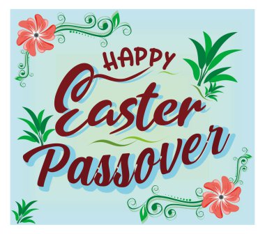 Dekoratif çiçek ve botanik desenlerle çevrili Paskalya ve Hamursuz Bayramını kutlayan bir metin içeren bayram resmi, festival ve kutlamayı çağrıştırıyor. Düz vektör modern resimleme