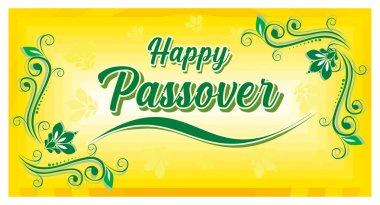 Canlı sarı arkaplan, dekoratif yeşil çiçek unsurları ve kalın harflerle dolu neşeli Hamursuz Bayramı tebrik kartı. Bayram kutlamaları ve neşeli mesajlar için mükemmel. Düz vektör modern resimleme