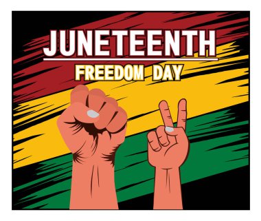 Haziran Özgürlük Günü kutlamaları sembolik jestlerle, özgürlük, birlik ve çeşitliliği vurguluyor. Düz vektör modern resimleme