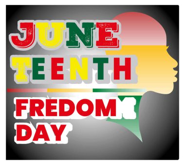 Haziran Özgürlük Günü 'nü kutluyoruz. Cesur renkli metinler ve eşitlik ve birliği sembolize eden siluet bir tasarım. Tarihi ve özgürlüğü onurlandıran önemli bir kültürel etkinliği temsil ediyor. Düz vektör modern resimleme