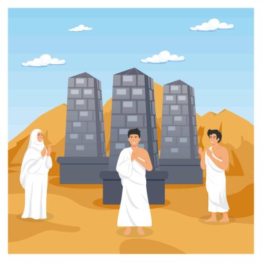 Etrafı çöl manzaralarıyla çevrili ve tarihi önemi olan insanların dualarını gösteriyor. Düz vektör modern resimleme