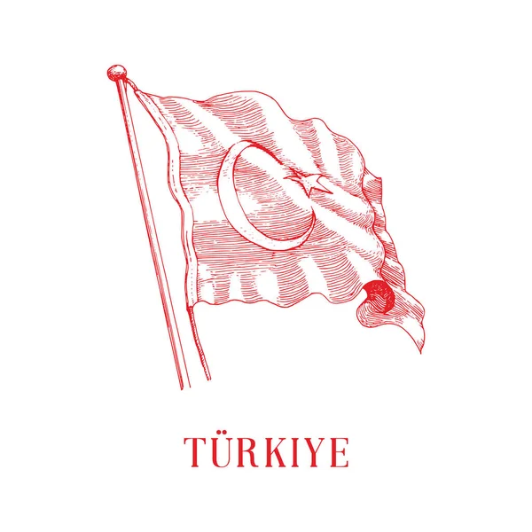Turkish Flag Hand Drawn Illustration National Flag Turkey Sketch Vector — Stock Vector