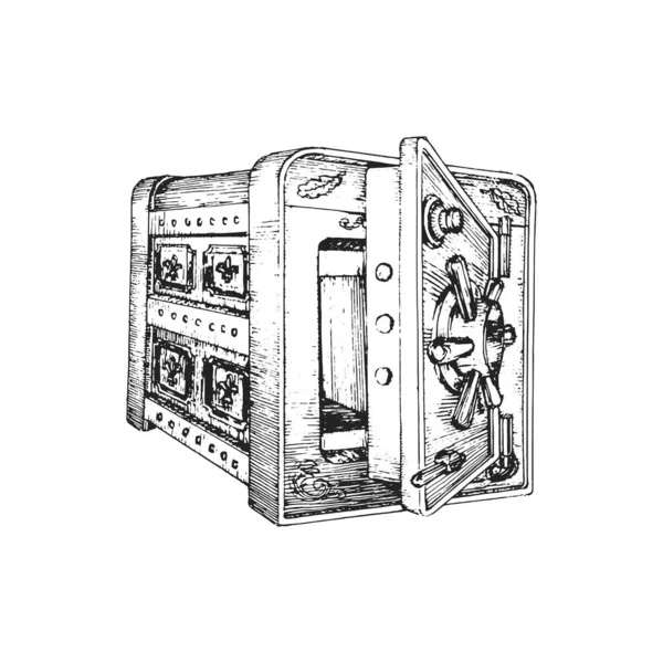 Старый Металлический Сейф Безопасности Винтажный Ручной Рисунок Векторе Пустым Пространством — стоковый вектор