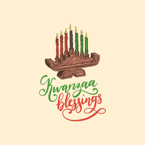 Kwanzaa Blessings Hand Lettering Holiday Vector Background Poster Template Candles — Stock Vector