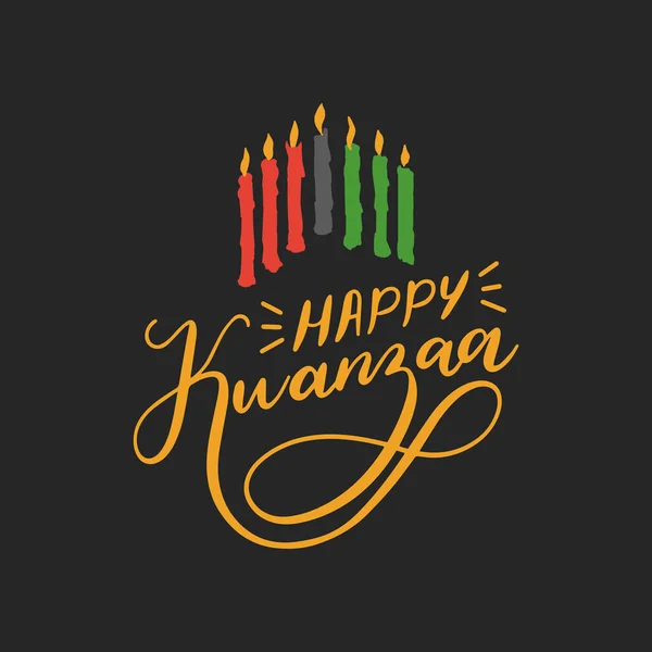 Happy Kwanzaa Lettrage Main Sept Bougies Pour Kinara Titulaire Illustration — Image vectorielle
