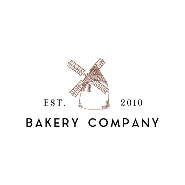 Logotipo Bakeshop Con Ilustración Molino Viento Vector Panadería Empresa Tipográfica — Vector de stock