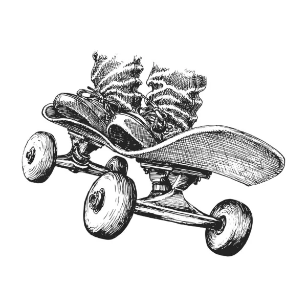Skateboard Boceto Dibujado Mano Ilustración Vintage Vector — Vector de stock