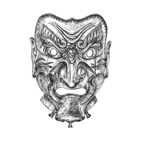 Samurajska Maska Pancerna Ręcznie Rysowana Ilustracja Wektorem Szkic Somen Japońska — Wektor stockowy