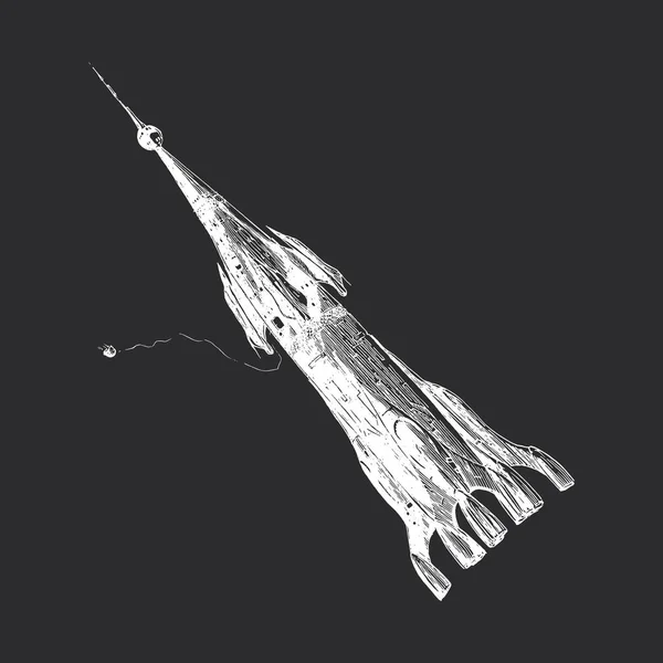Vesmírná Loď Raketoplánem Ručně Kreslená Ilustrace Vektoru Skica Kosmické Lodi — Stockový vektor